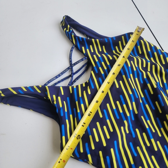 NWOT One Piece Swimsuit Navy Yellow Geo Scoop Neck Strappy Straps Lined Cups M - Picture 13 of 15